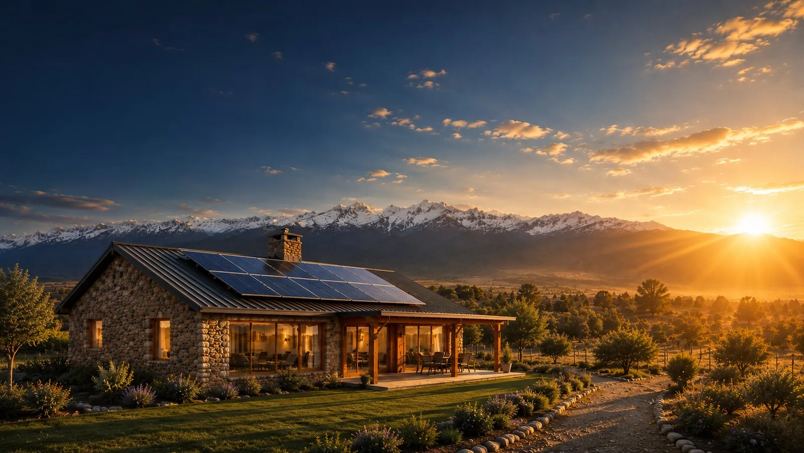 Vivienda de parcela con sistema solar fotovoltaico instalado en techo